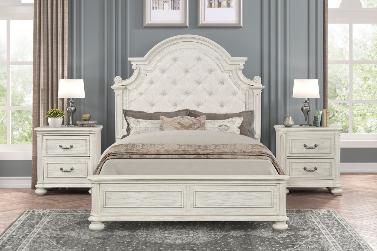 Roundhill Furniture Nelson French Traditional 3-Piece Bedroom Set, Antique White
