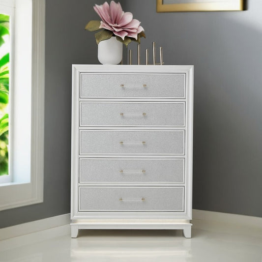 Galaxy 5-Drawer Bedroom Chest with LED Lights, Pearlized White