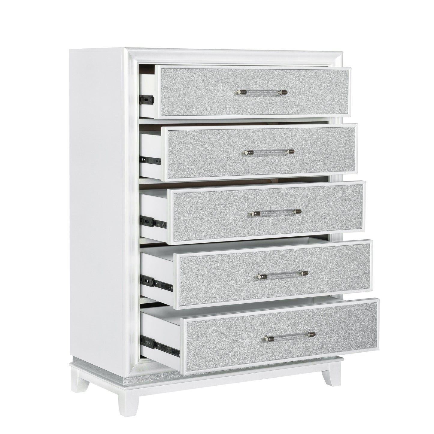 Galaxy 5-Drawer Bedroom Chest with LED Lights, Pearlized White