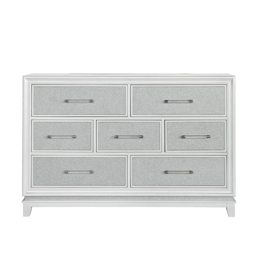 Galaxy 7-Drawer Bedroom Dresser with LED Lights, Pearlized White