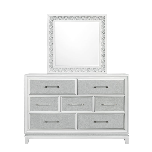 Galaxy 7-Drawer Bedroom Dresser with Mirror, With LED Lights, Pearlized White