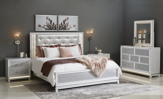 Roundhill Furniture Galaxy Bedroom Collection with LED Lights, Pearlized White
