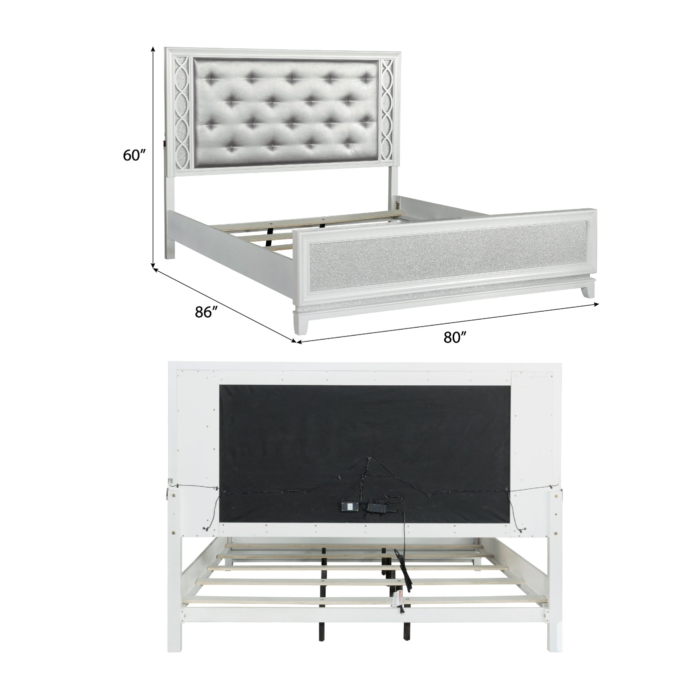 Roundhill Furniture Galaxy Bedroom Collection with LED Lights, Pearlized White