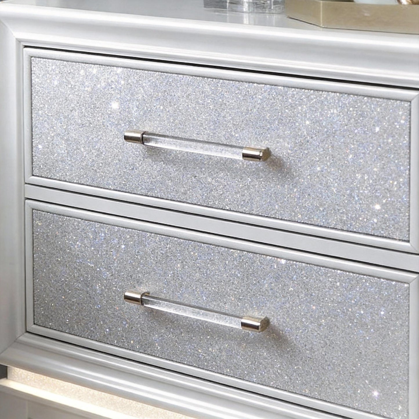 Galaxy 2-Drawer Bedroom Nightstand with LED Lights, Pearlized White
