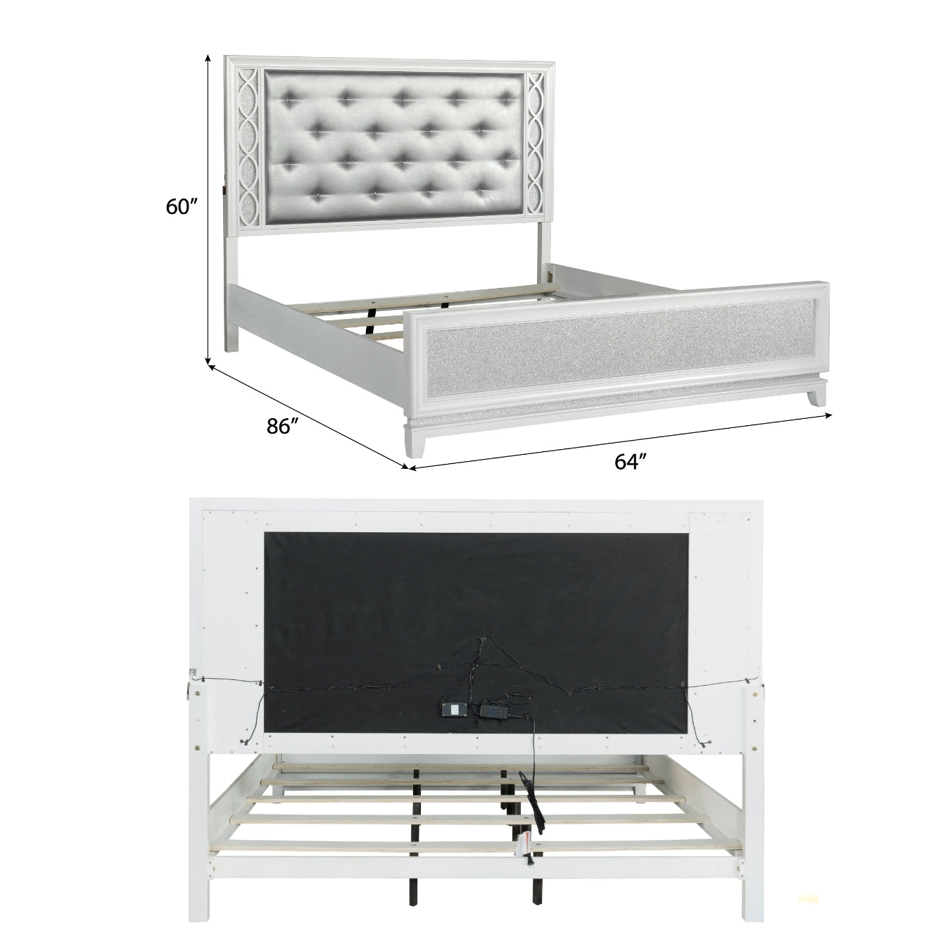 Roundhill Furniture Galaxy Bedroom Collection with LED Lights, Pearlized White