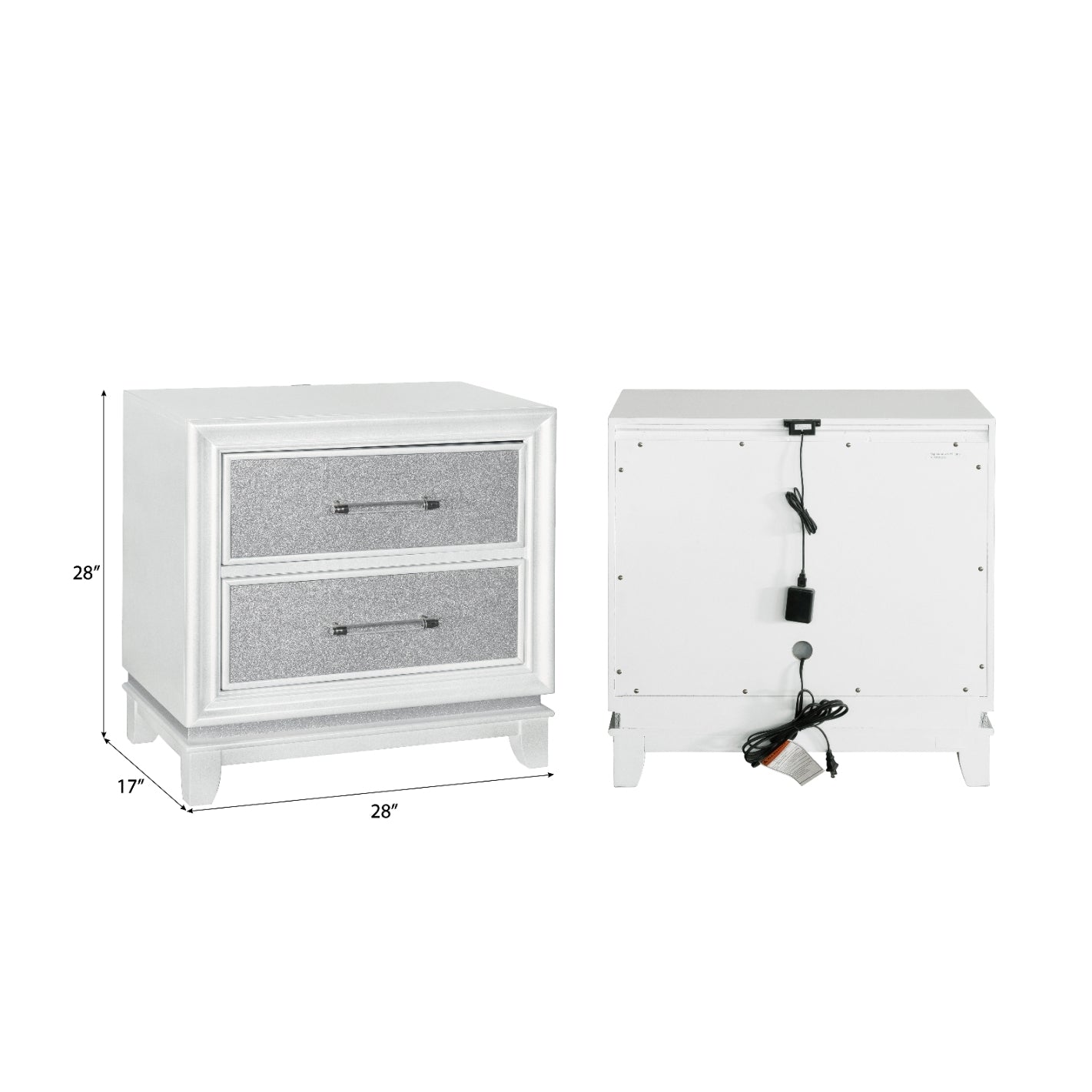 Roundhill Furniture Galaxy Bedroom Collection with LED Lights, Pearlized White