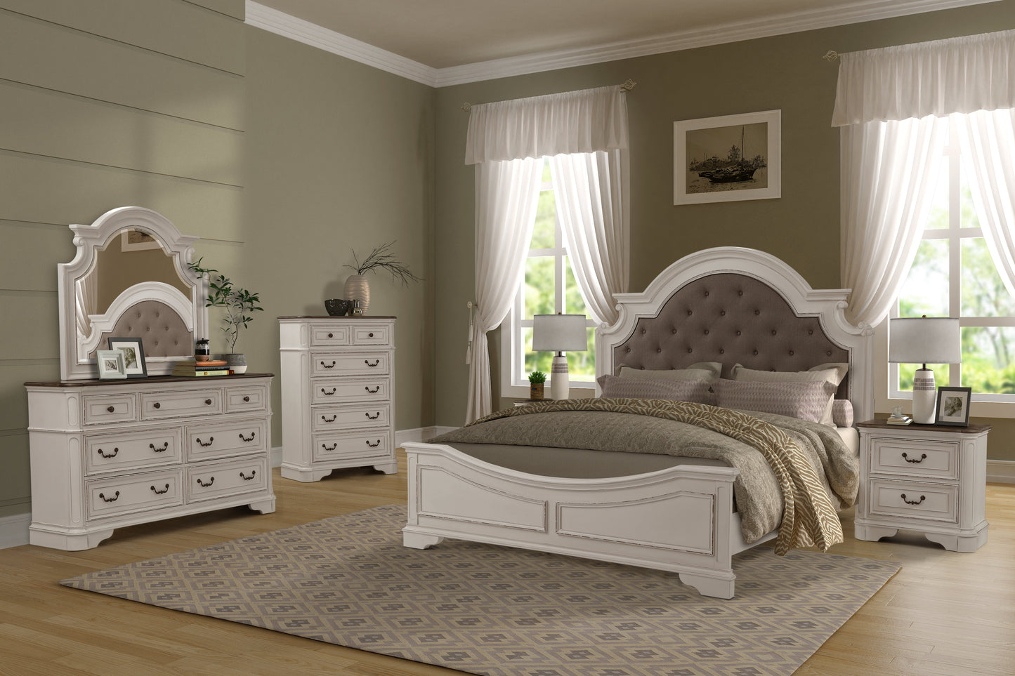 Laval Wood Bedroom Collection, Antique White and Oak