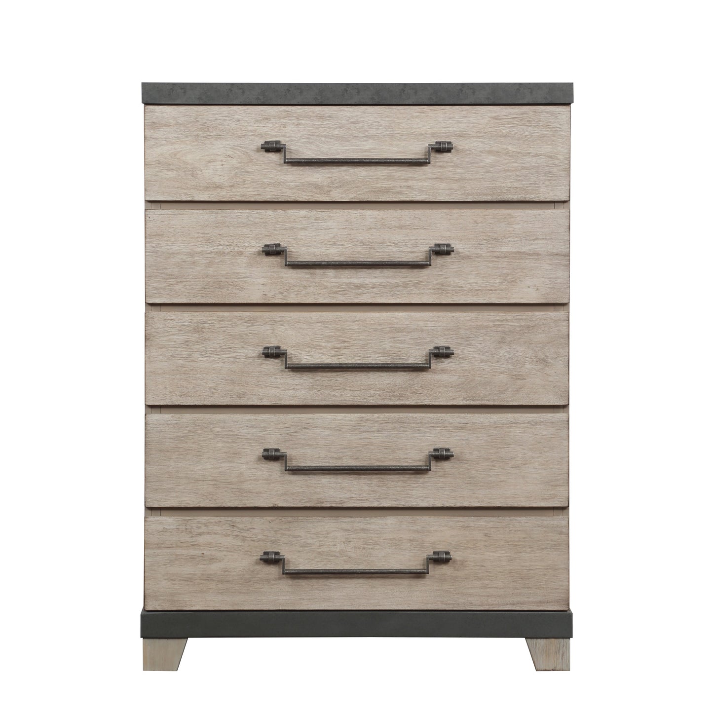 Arbela Wood 5-Drawer Chest, Weathered Oak Finish