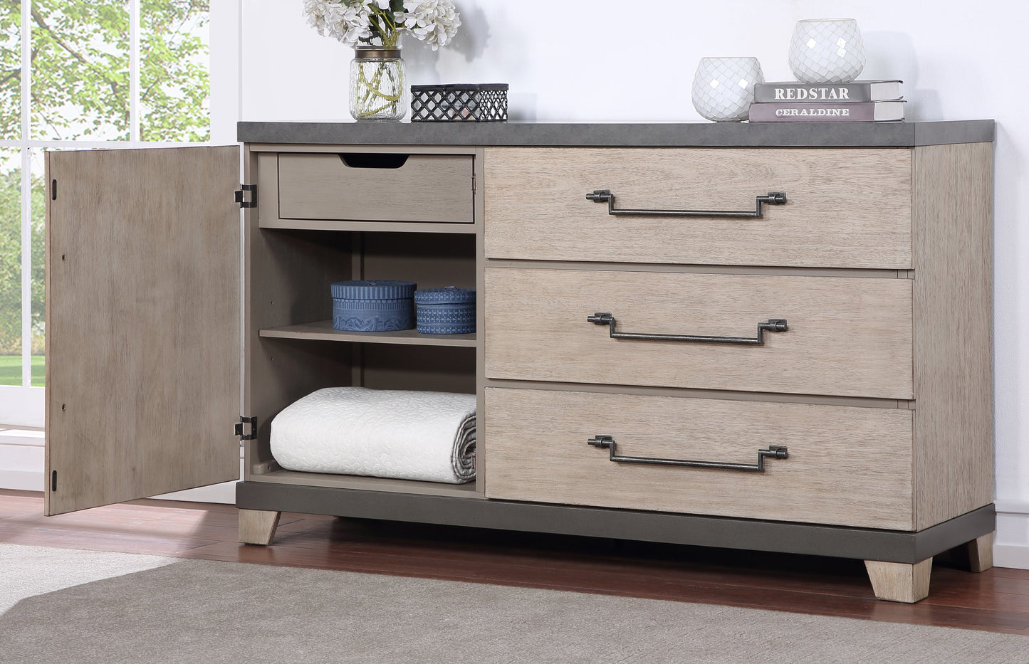 Arbela Wood 3-Drawer Combo Dresser, Weathered Oak Finish