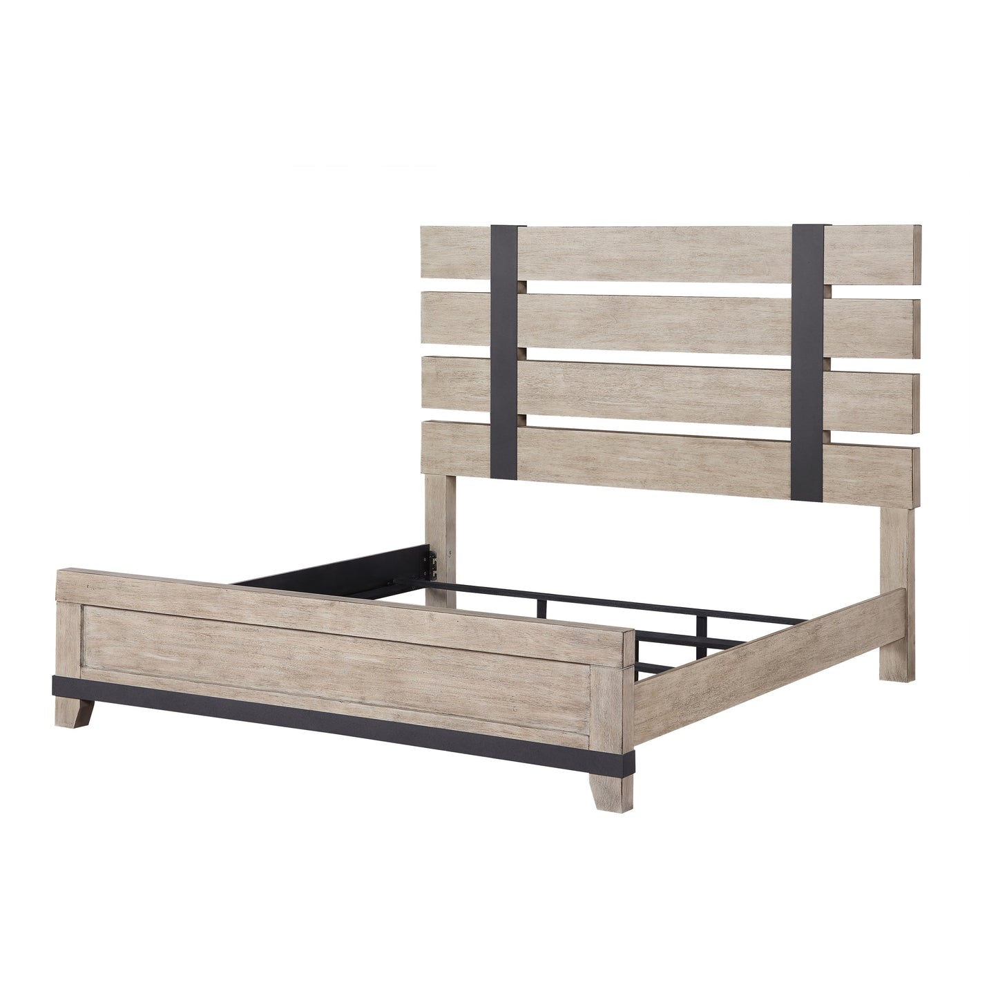 Arbela Wood Slatted Panel Bed, Weathered Oak Finish