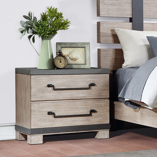 Arbela Wood 2-Drawer Nightstand, Weathered Oak Finish