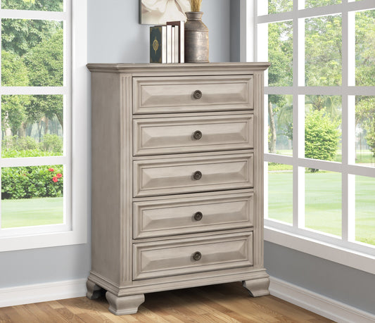 Renova Distressed Parchment 5-Drawer Chest