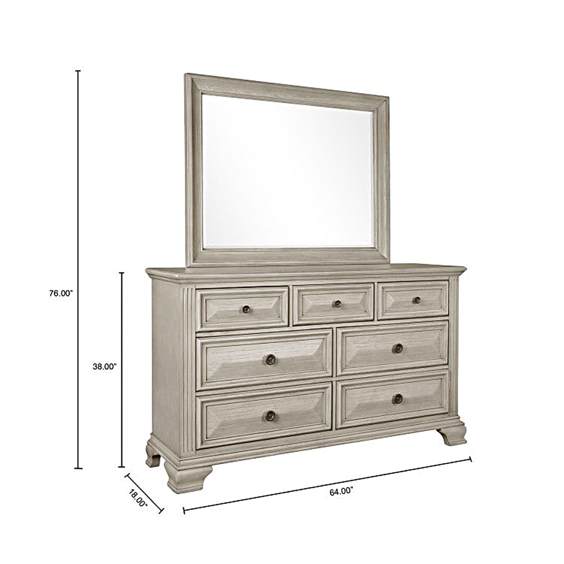 Renova Distressed Parchment 7-Drawer Dresser with Mirror