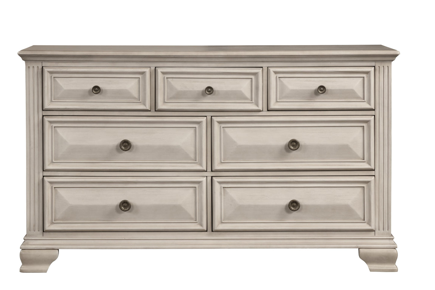 Renova Distressed Parchment 7-Drawer Dresser with Mirror