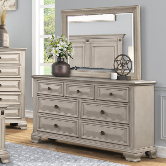 Renova Distressed Parchment 7-Drawer Dresser with Mirror