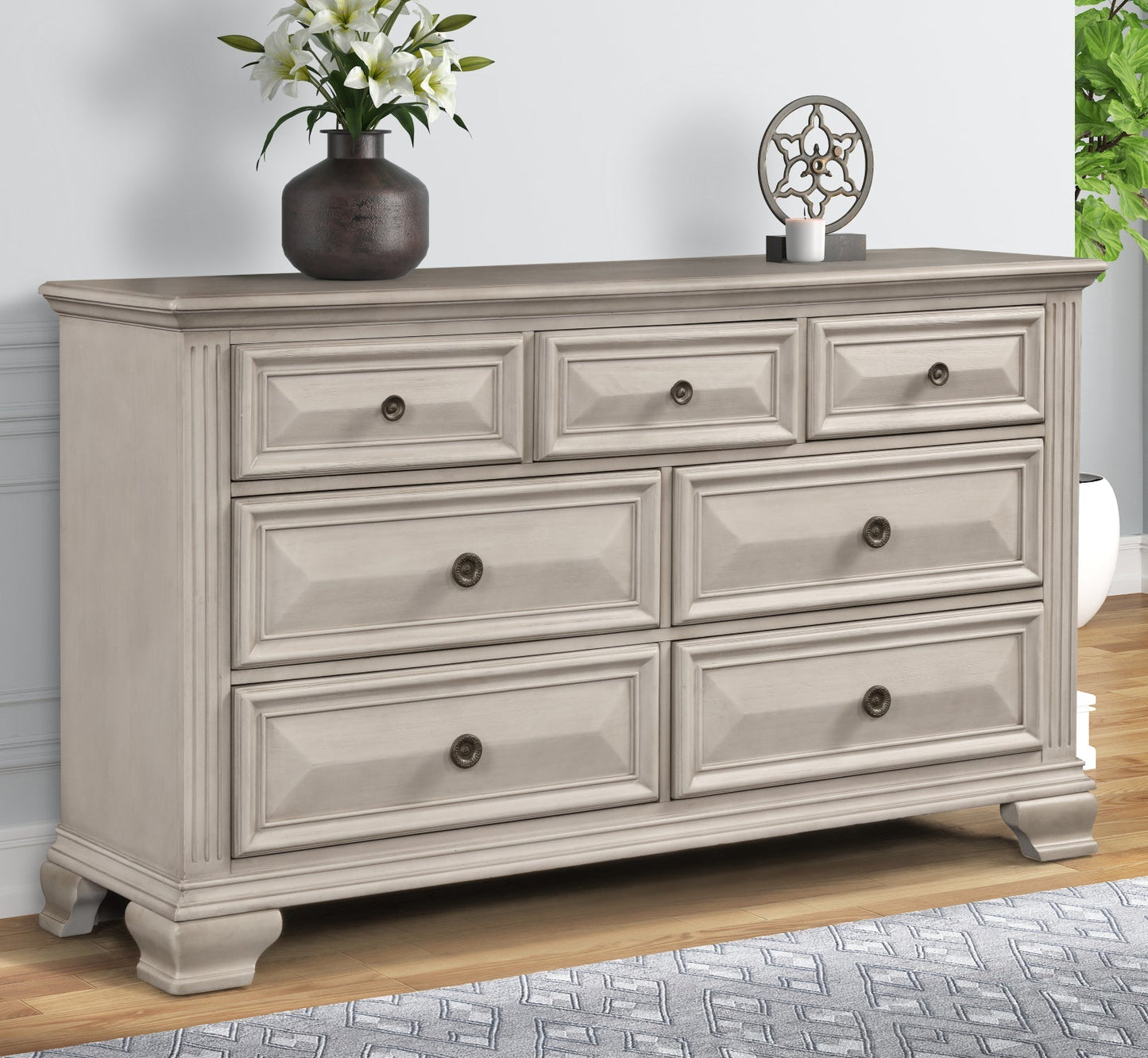 Renova Distressed Parchment 7-Drawer Dresser