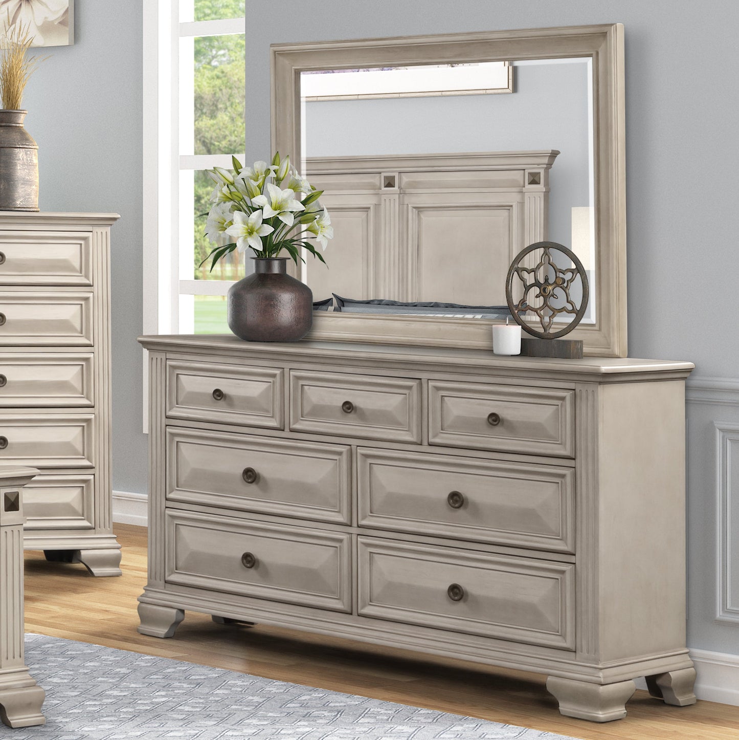 Renova Distressed Parchment Wood Bedroom Collection