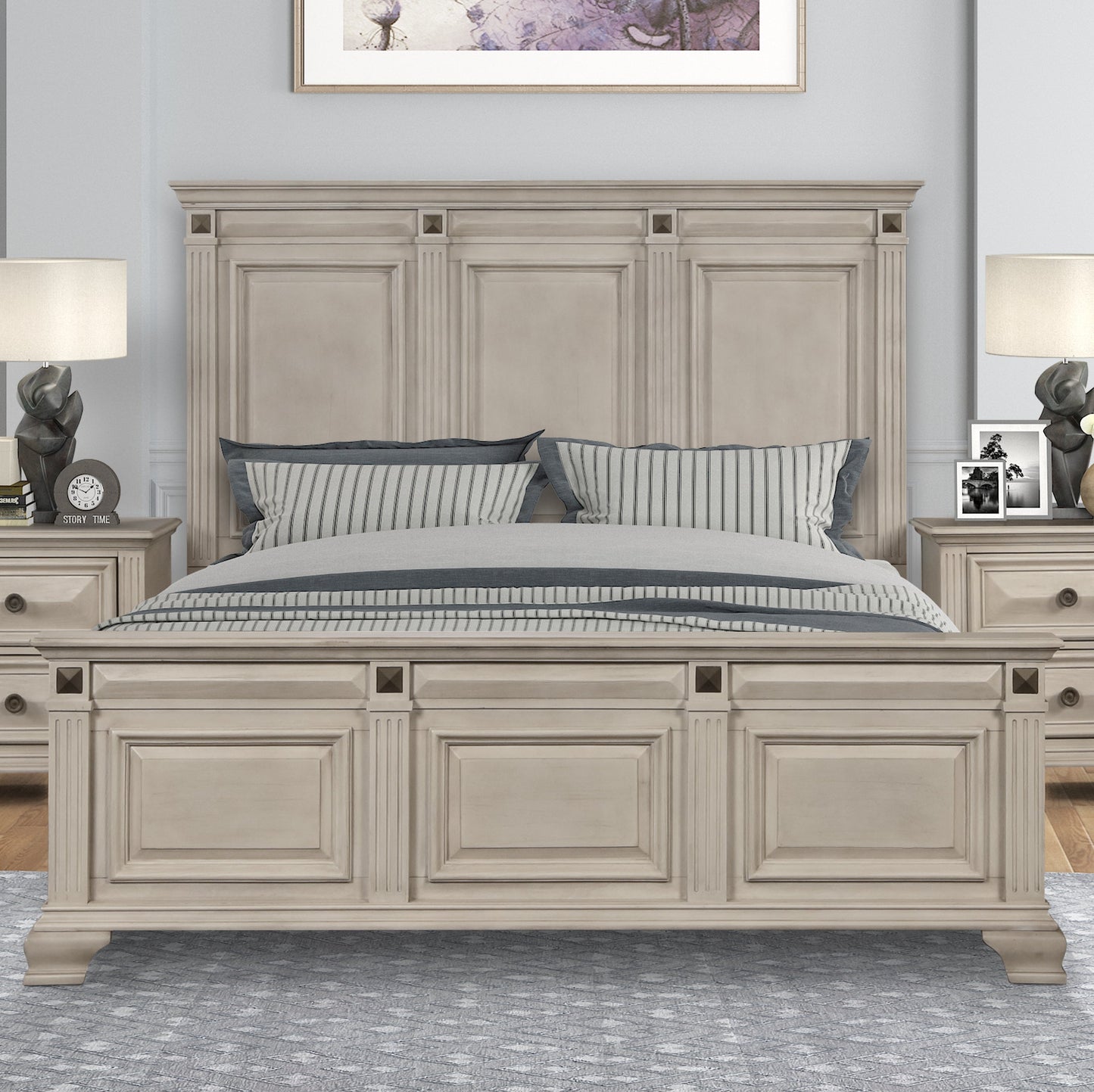 Renova Distressed Parchment Wood Panel Bed