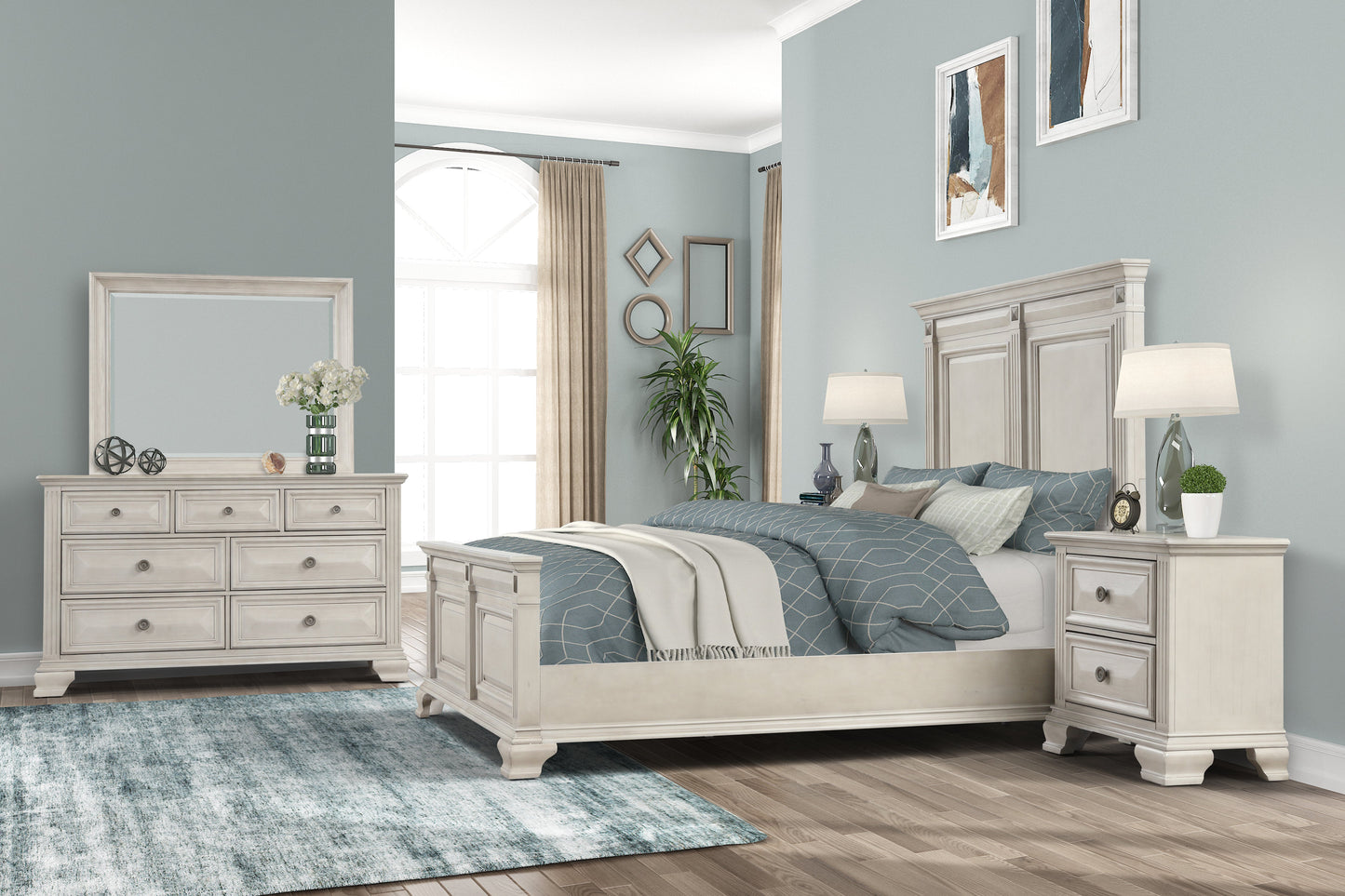 Renova Distressed Parchment Wood Bedroom Collection