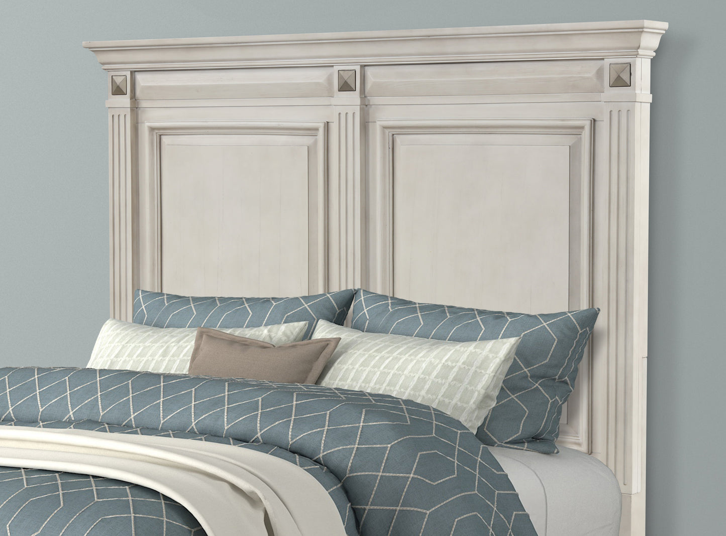 Renova Distressed Parchment Wood Panel Bed