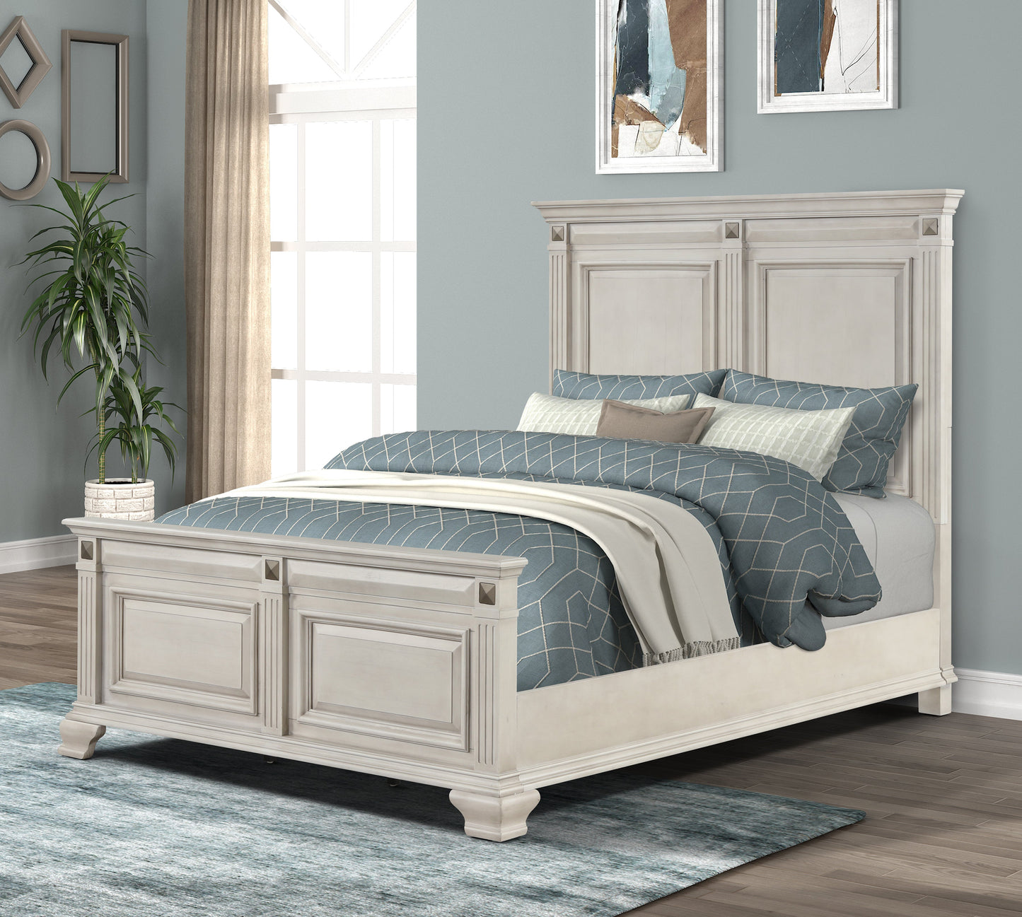 Renova Distressed Parchment Wood Panel Bed