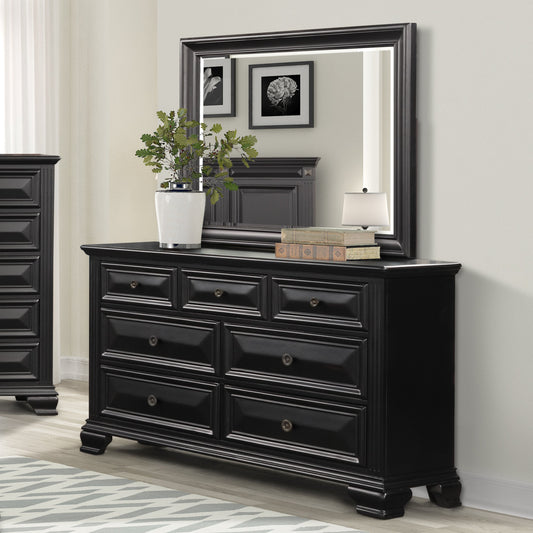 Renova Vintage Black 7-Drawer Dresser with Mirror