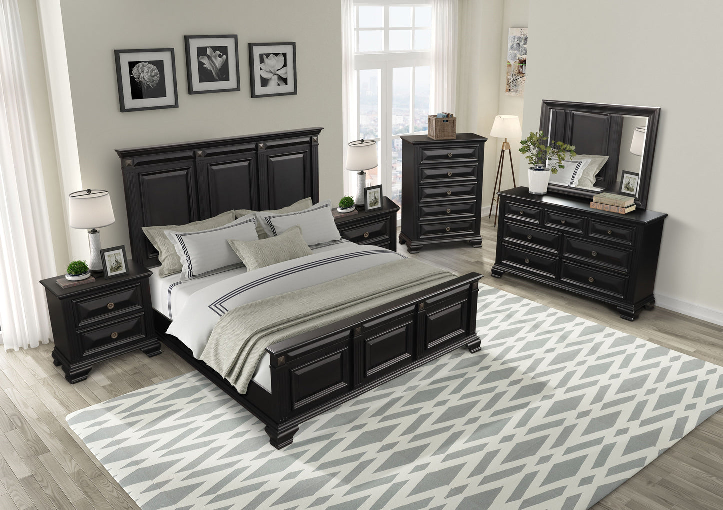 Renova Vintage Black Wood Bedroom Collection