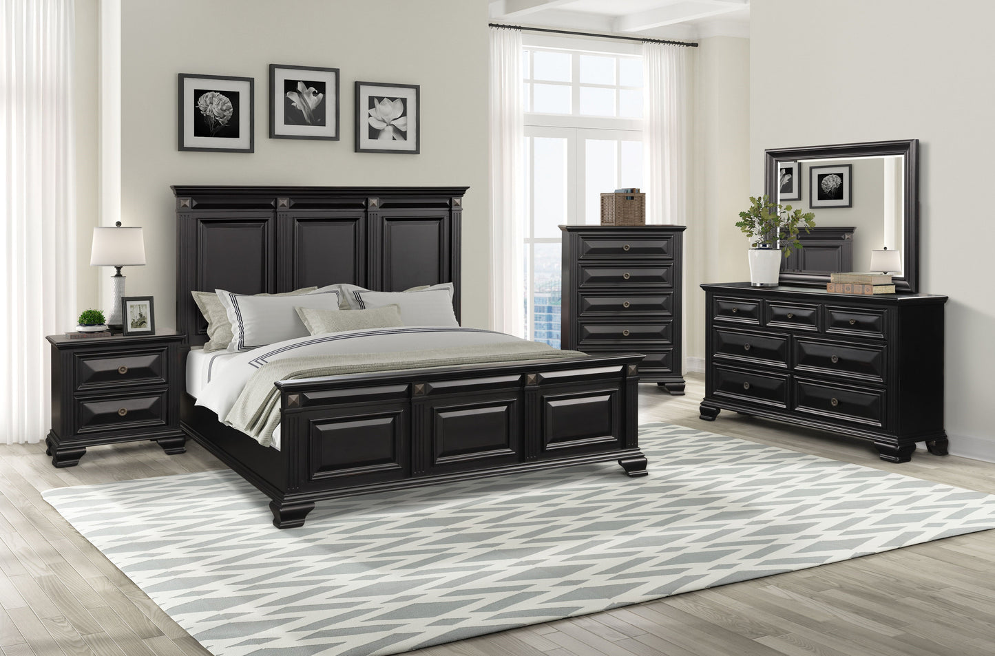 Renova Vintage Black Wood Bedroom Collection