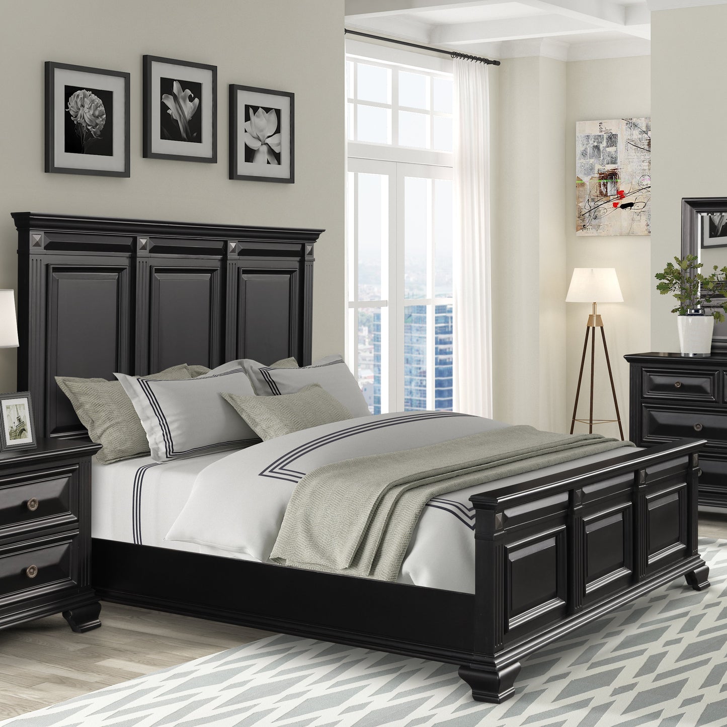 Renova Vintage Black Wood Bedroom Collection