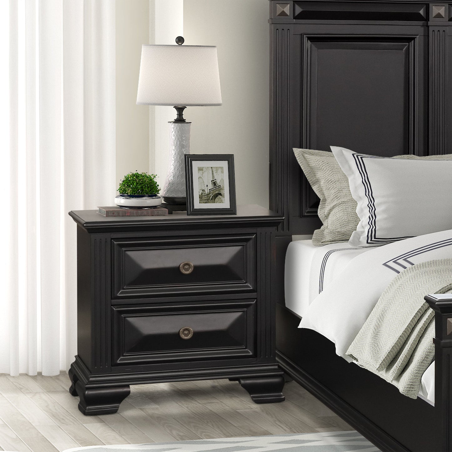 Renova Vintage Black Wood Bedroom Collection