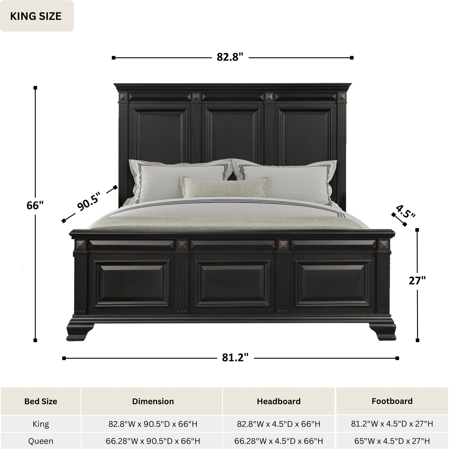 Roundhill Furniture Renova Wood Panel Bed, Vintage Black