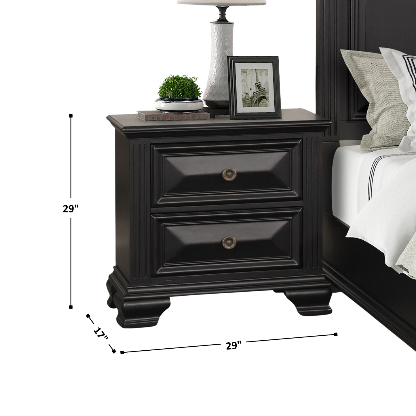 Renova Vintage Black 2-Drawer Nightstand
