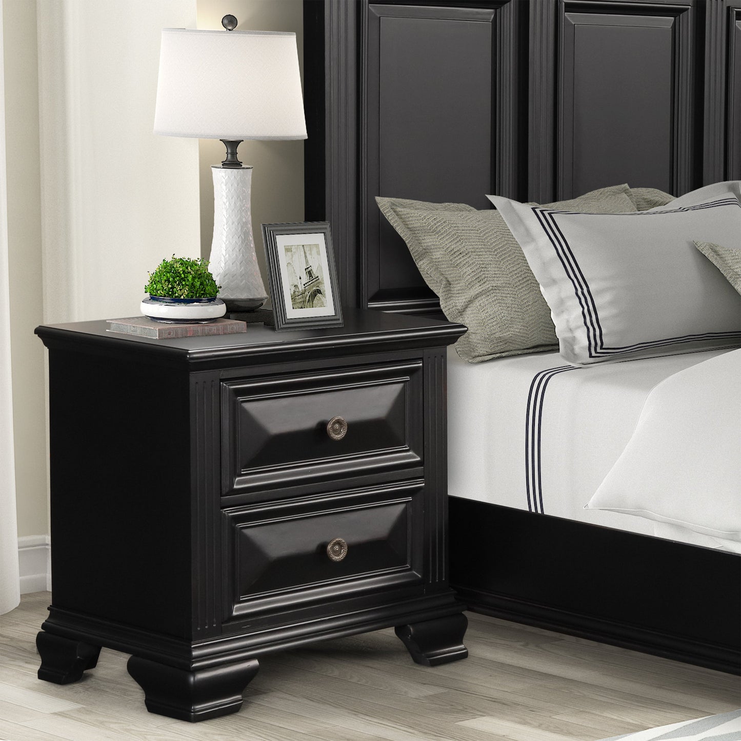 Renova Vintage Black 2-Drawer Nightstand