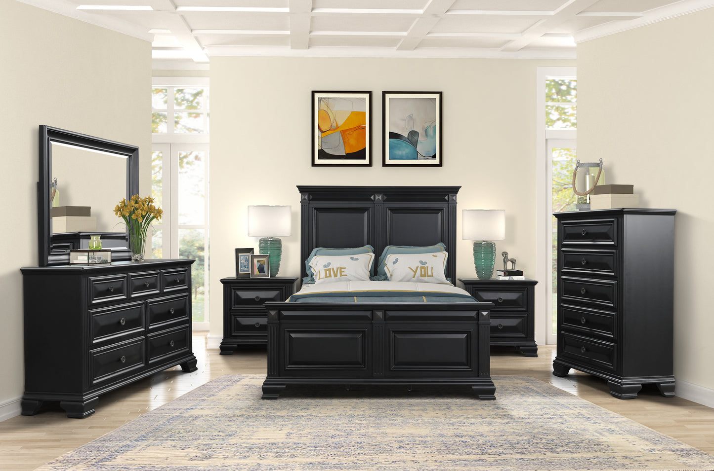 Renova Vintage Black Wood Bedroom Collection