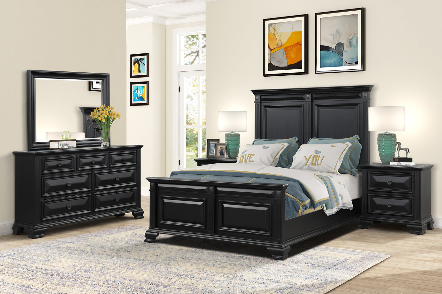 Renova Vintage Black Wood Bedroom Collection