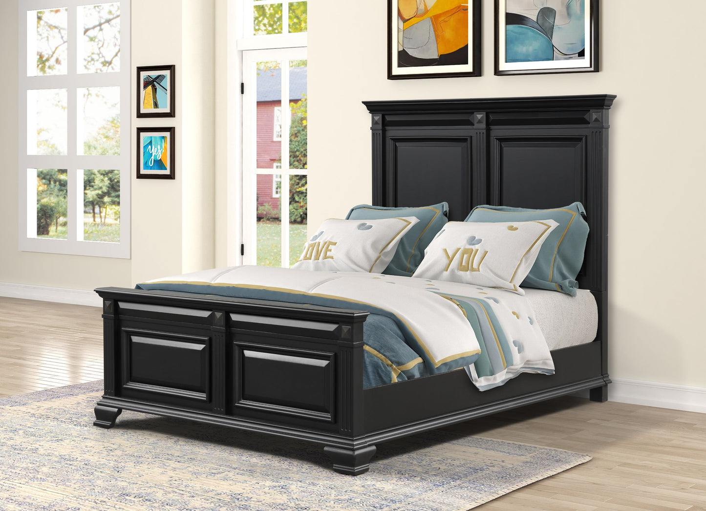 Renova Vintage Black Wood Panel Bed