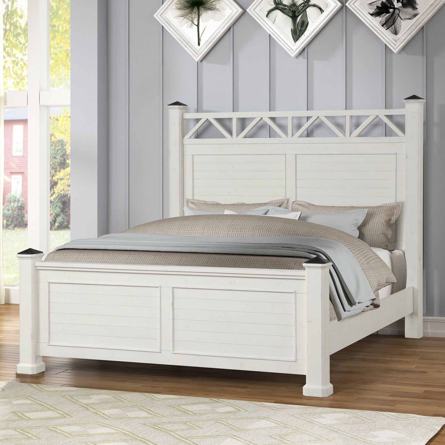 Laria Antique White Finish Wood Panel Bed