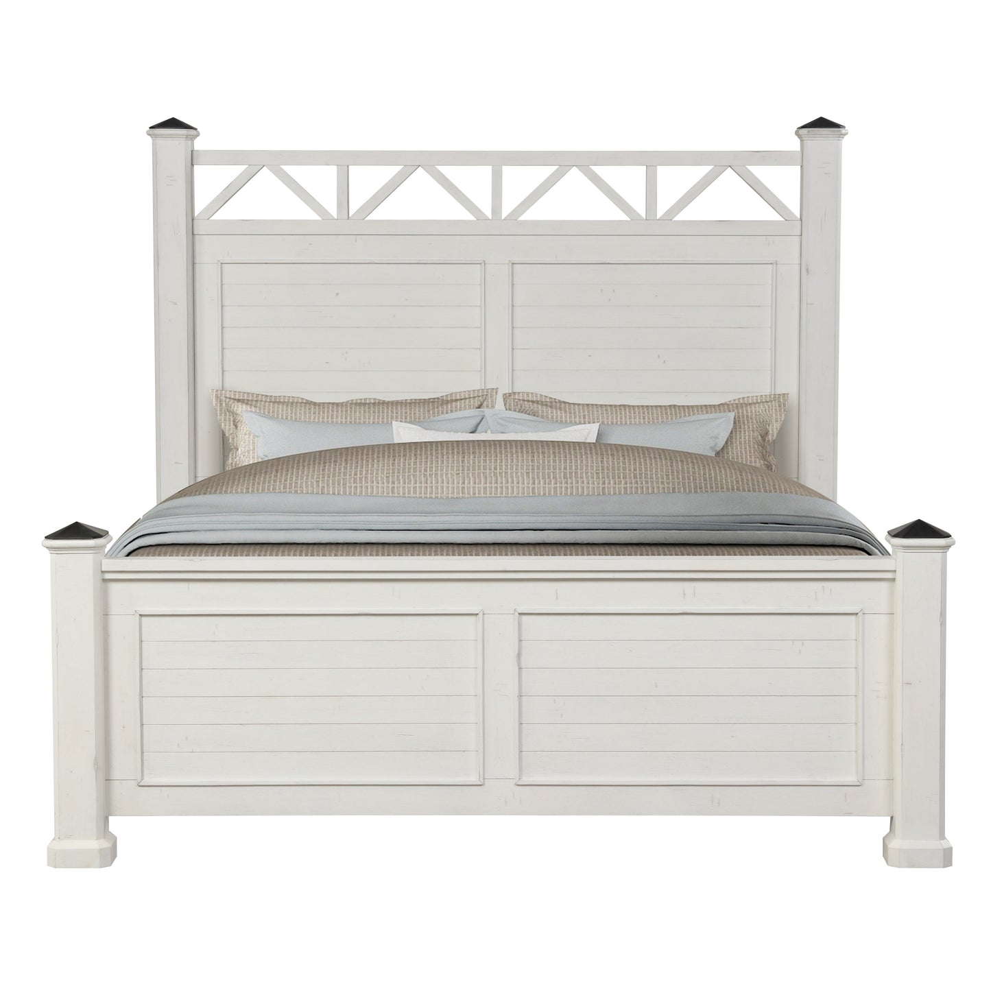 Laria Antique White Finish Wood Panel Bed