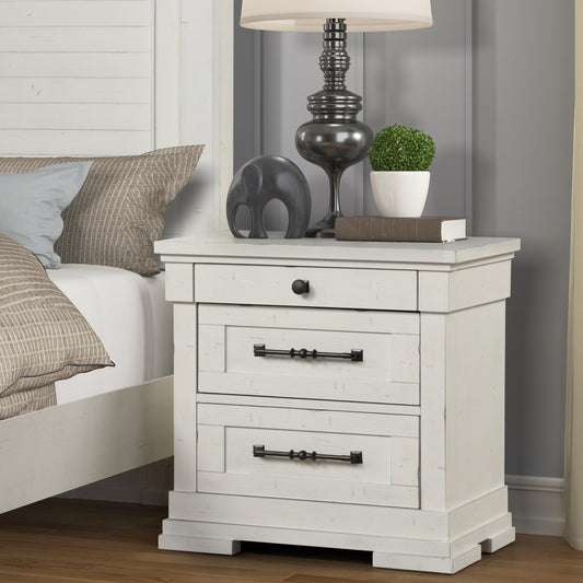 Laria Antique White Finish Wood 3-Drawer Nightstand