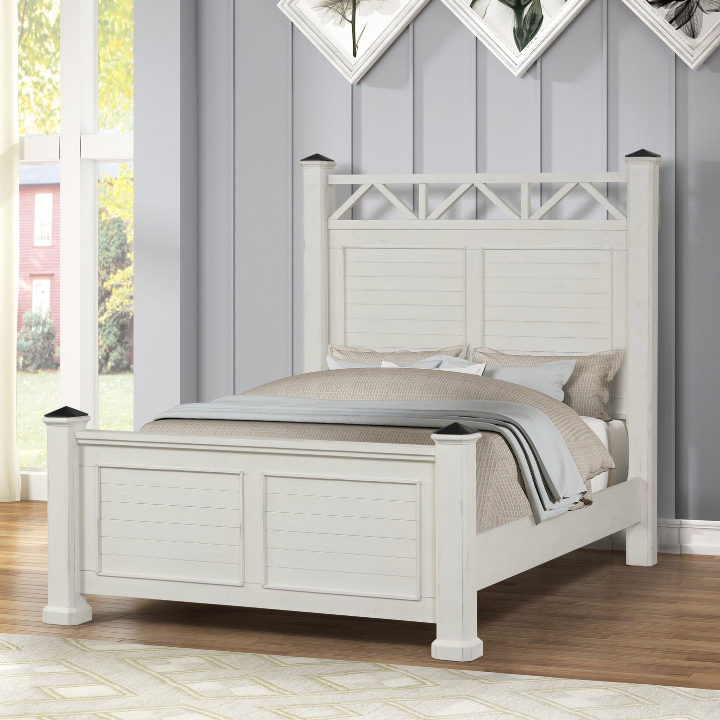 Laria Antique White Finish Wood Panel Bed