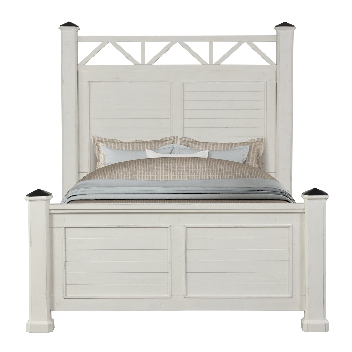 Laria Antique White Finish Wood Panel Bed