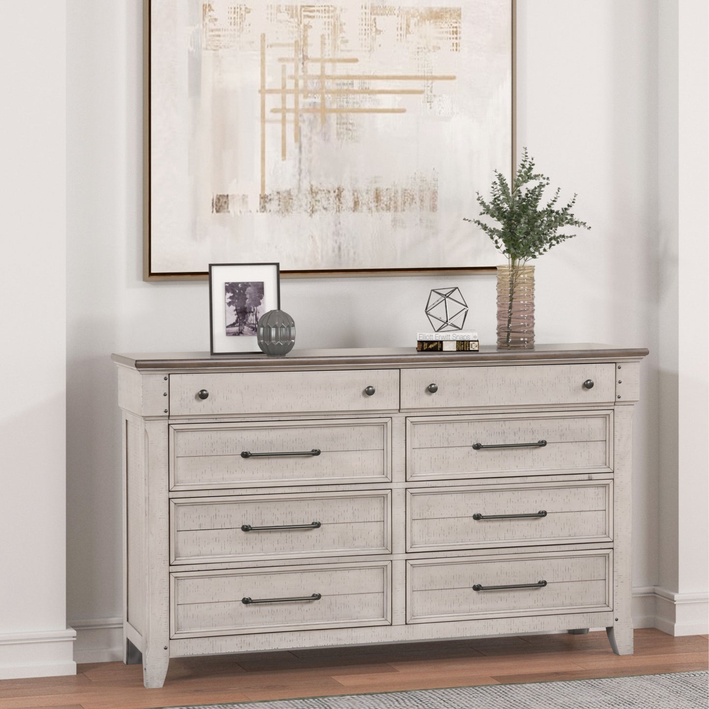 Walcott Bedroom Collection with Touch LED Lighting, Weathered Dusty-taupe Finish