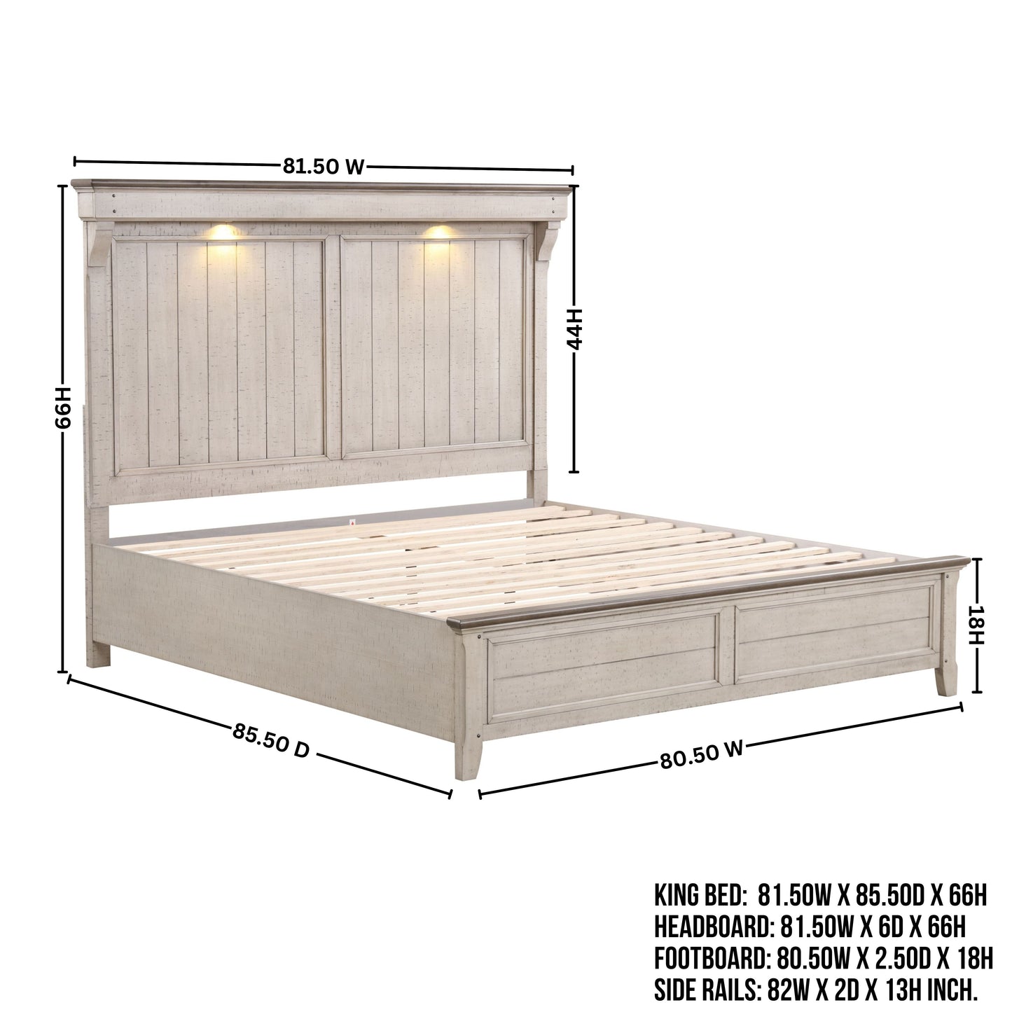 Walcott Bedroom Collection with Touch LED Lighting, Weathered Dusty-taupe Finish