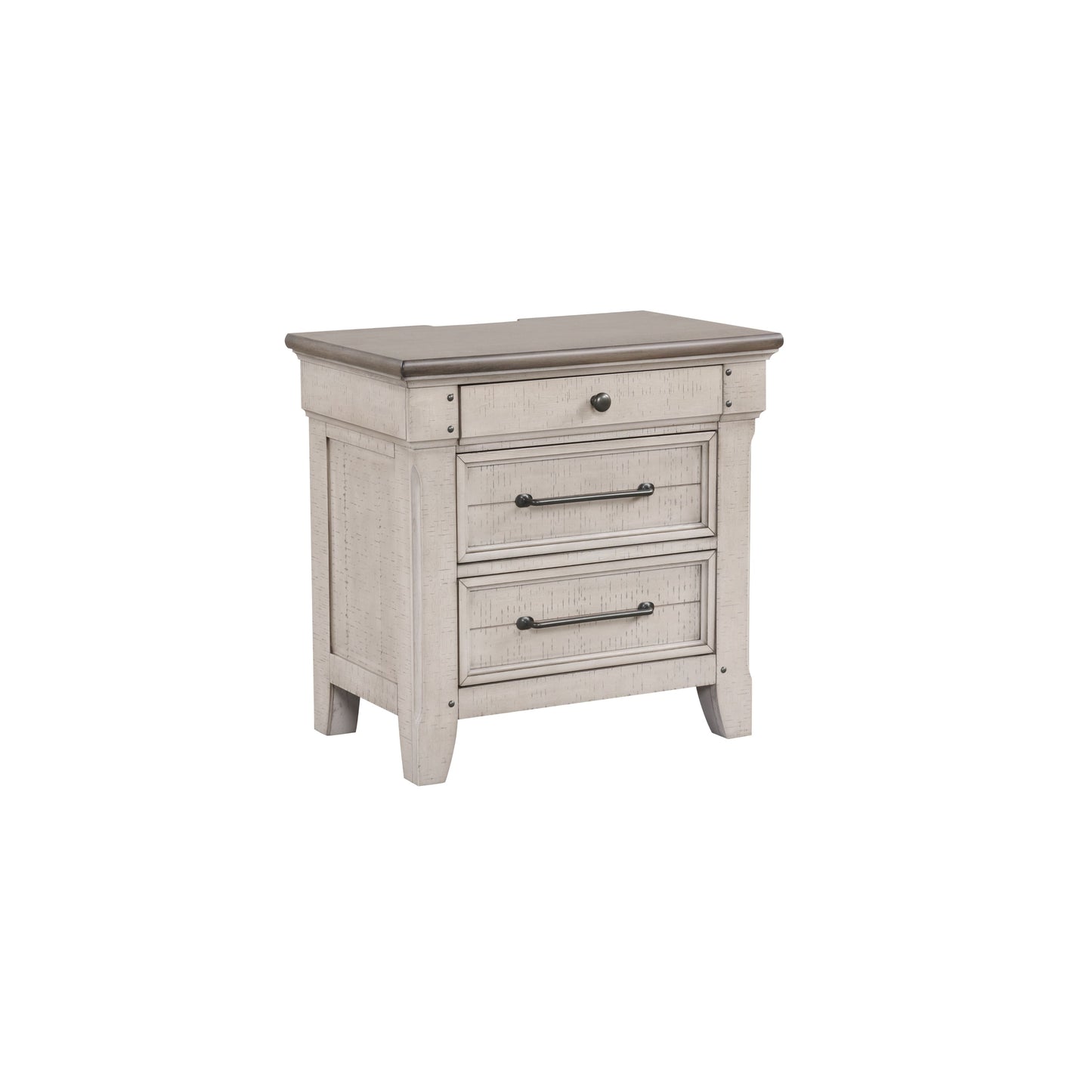 Walcott 3-Drawer Bedroom Nightstand with Charging Station, Weathered Dusty-taupe Finish