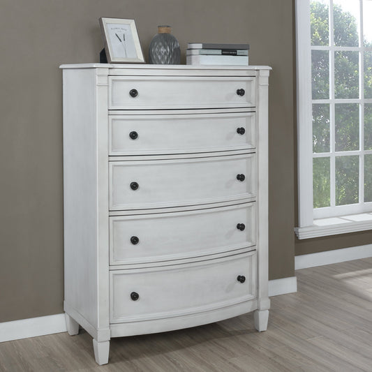 Saline Wood Planked Style 5-Drawer Chest in White Finish