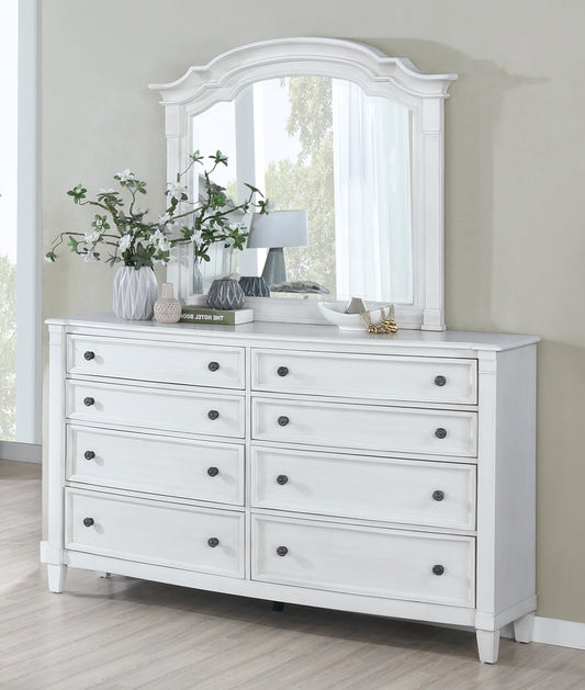 Saline Wood Planked Style 8-Drawer Dresser with Mirror in White Finish