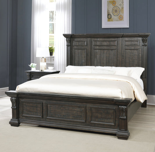 Farson Distressed Dark Walnut Finish Wood Panel Bed