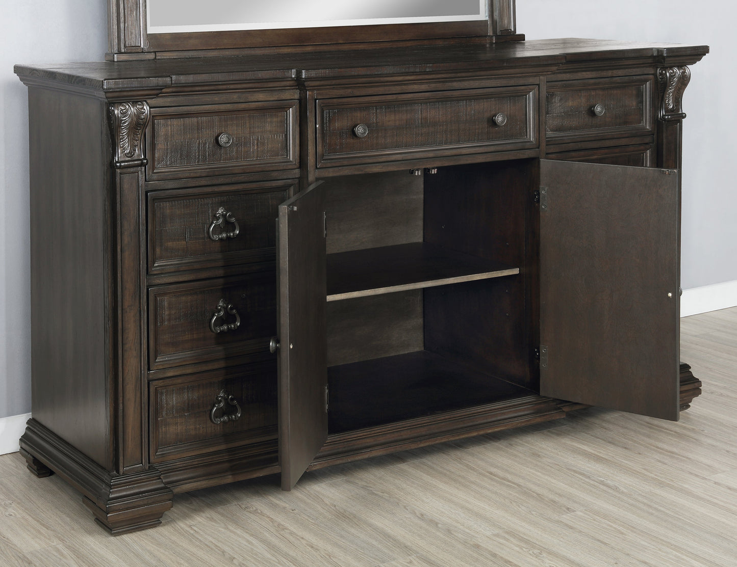Farson Distressed Dark Walnut Finish Wood Bedroom Collection