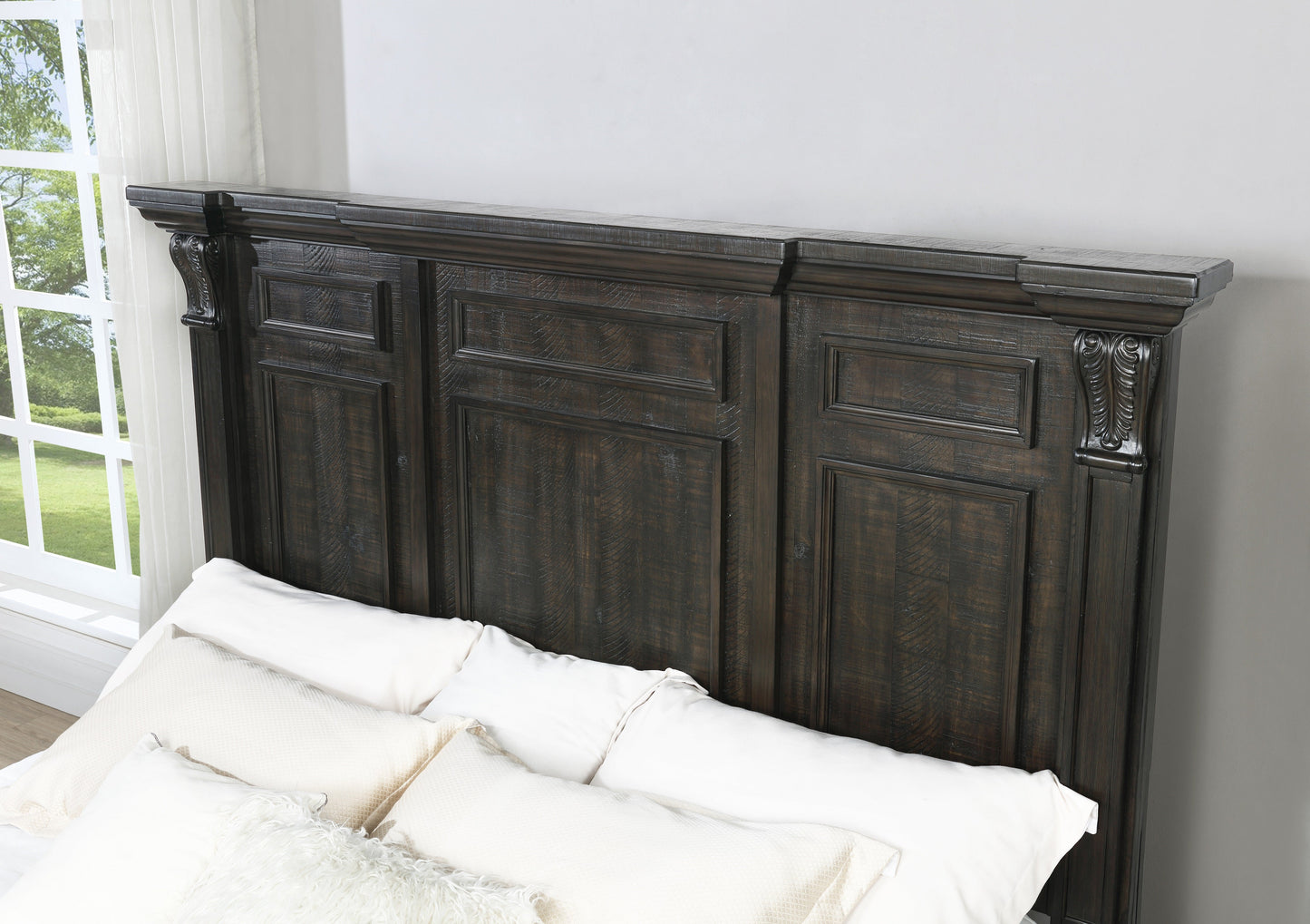 Farson Distressed Dark Walnut Finish Wood Panel Bed