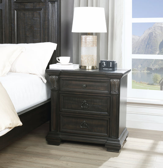 Farson Distressed Dark Walnut Finish Wood 3-Drawer Nightstand